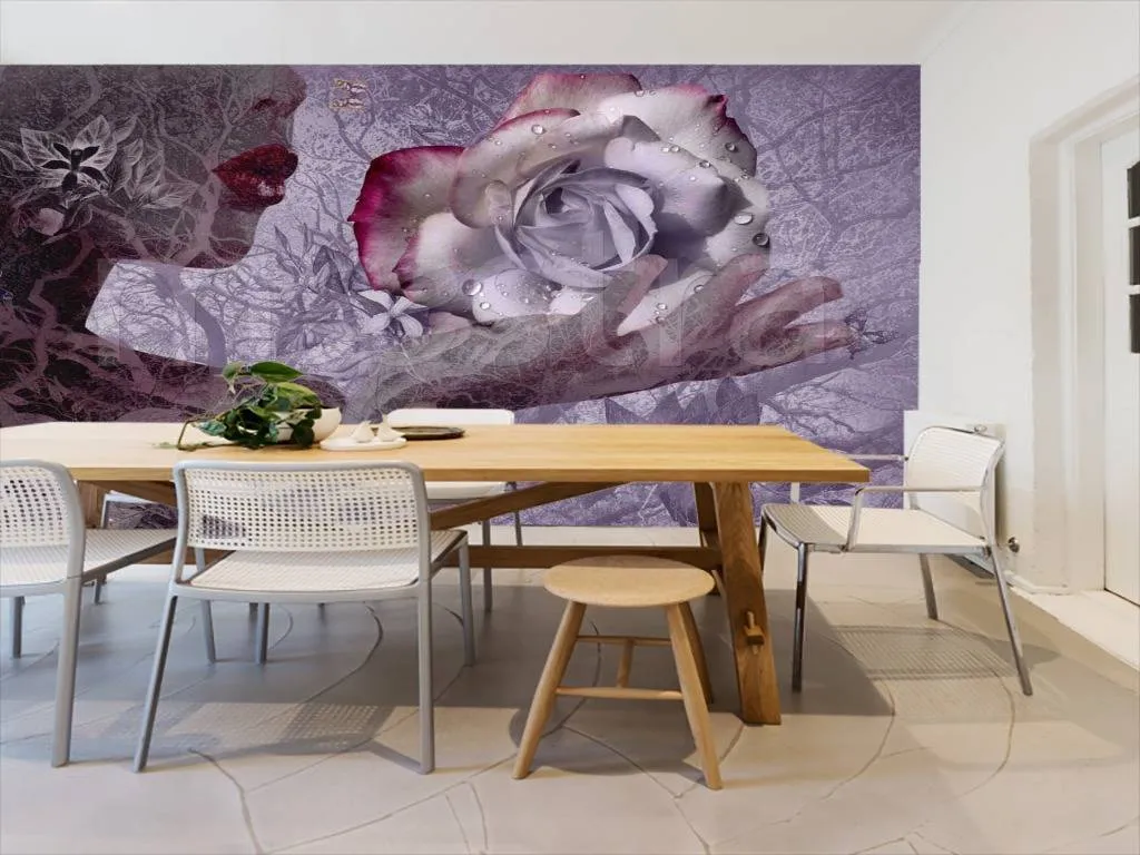 Фотообои в интерьере роза романтика в темных тонах  7-387 фото