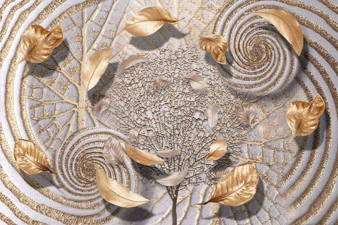 Фотообои в интерьере стереоскопические золотые лепестки  7-513 фото