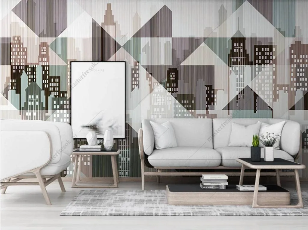 Фотообои в интерьере нарисованный город  15-847 фото