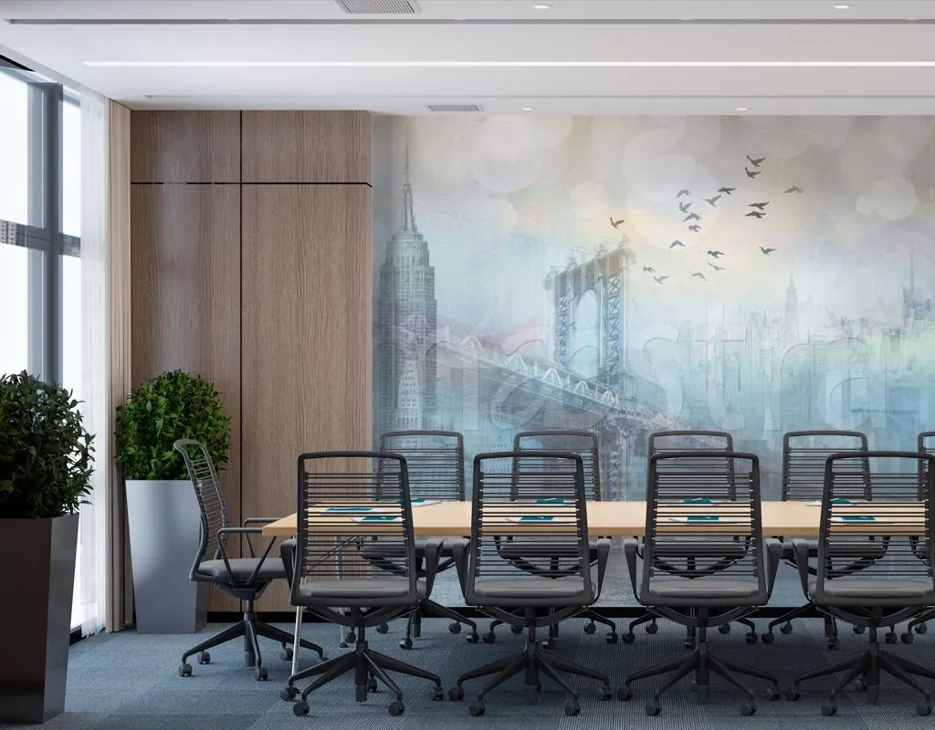 Фотообои в интерьере город и мосты в тумане  7-401 фото