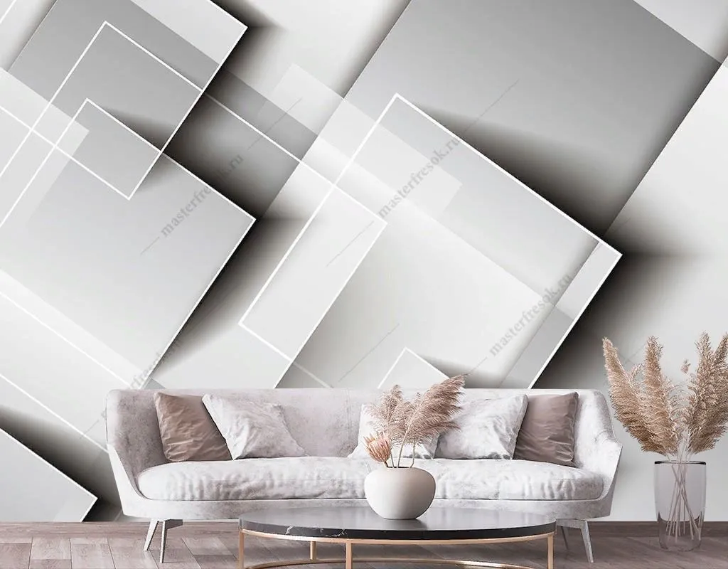 Фотообои в интерьере геометрическая композиция из квадратов  10-981 фото