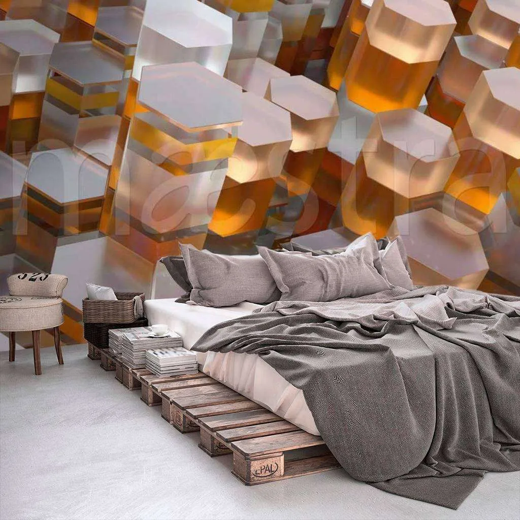 Фотообои в интерьере соты 3d  10-434 фото