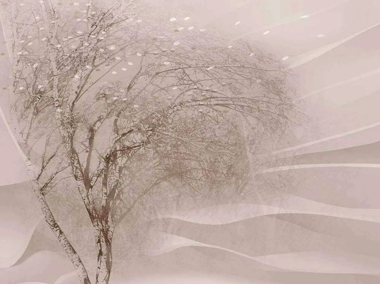 Фотообои в интерьере дерево на ветру в дымке  7-672 фото