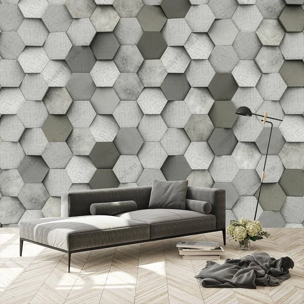 Фотообои в интерьере 3д серые соты  10-781 фото
