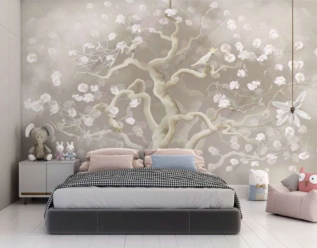 Фотообои в интерьере дерево цветущее  13-592 фото