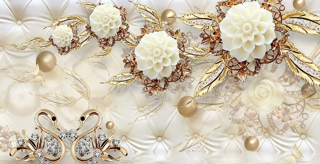 Фотообои в интерьере 3д цветы золотые  10-897 фото