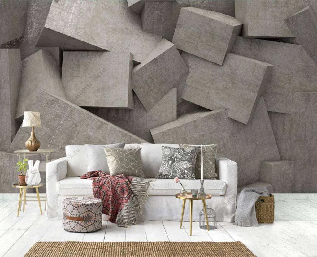 Фотообои в интерьере серая геометрия  15-814 фото