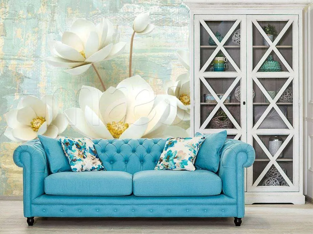 Фотообои в интерьере трехмерный белый цветок  15-014 фото